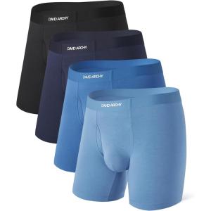 imageDAVID ARCHY Mens Underwear Boxer Briefs Bamboo Rayon Soft Breathable MoistureWicking Seamless Underwear for Men 4 PackBlack IrisBlueNavy BlueStretch Limo65 With Fly