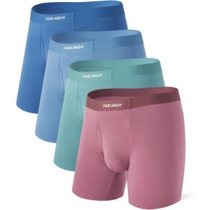 imageDAVID ARCHY Mens Underwear Boxer Briefs Bamboo Rayon Soft Breathable MoistureWicking Seamless Underwear for Men 4 PackBlueNavy BlueGreenMaroon65 With Fly