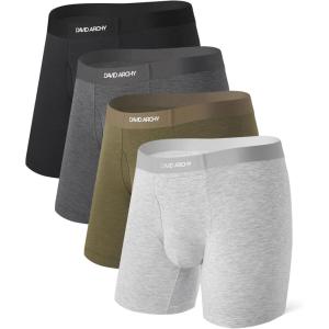 imageDAVID ARCHY Mens Underwear Boxer Briefs Bamboo Rayon Soft Breathable MoistureWicking Seamless Underwear for Men 4 PackHeather Navy BlueGrayHeather Olive GreenStretch Limo65 With Fly