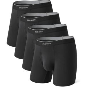 imageDAVID ARCHY Mens Underwear Breathable Seamless Modal Boxer Briefs Soft with Pouch Open Fly 4 Pack No Ride UpBlack