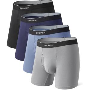 imageDAVID ARCHY Mens Underwear Breathable Seamless Modal Boxer Briefs Soft with Pouch Open Fly 4 Pack No Ride UpBlackNavy BlueCastlerockWild Dove