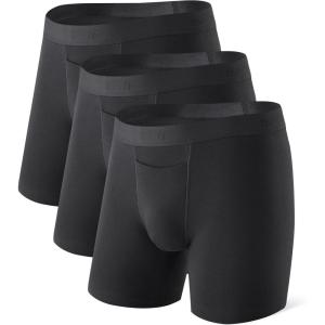 imageDAVID ARCHY Mens Underwear Cotton Boxer Briefs with Pouch Ultra Moisture Wicking Breathable Soft with Horizontal Fly 3 PackBlack