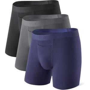 imageDAVID ARCHY Mens Underwear Cotton Boxer Briefs with Pouch Ultra Moisture Wicking Breathable Soft with Horizontal Fly 3 PackDark BlueBlackDark Gray