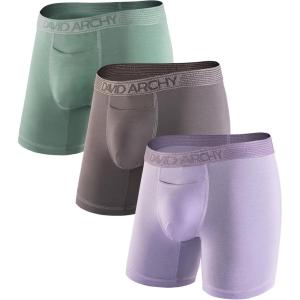 imageDAVID ARCHY Mens Underwear Cotton Boxer Briefs with Pouch Ultra Moisture Wicking Breathable Soft with Horizontal Fly 3 PackGray PurpleOlive GreenBrownish Gray