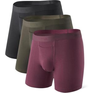 imageDAVID ARCHY Mens Underwear Cotton Boxer Briefs with Pouch Ultra Moisture Wicking Breathable Soft with Horizontal Fly 3 PackOlive GreenBlackDark Grape Purple