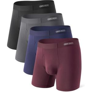 imageDAVID ARCHY Mens Underwear Silky Soft Second Skin Modal Boxer Briefs Waistfree Seamless Waistband Underwear for Men Pack of 4BlackNavy BlueDark GrayWine Red