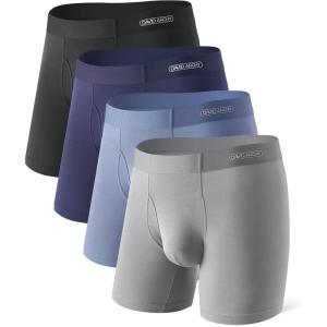 imageDAVID ARCHY Mens Underwear Silky Soft Second Skin Modal Boxer Briefs Waistfree Seamless Waistband Underwear for Men Pack of 4BlackNavy BlueGray BlueGary