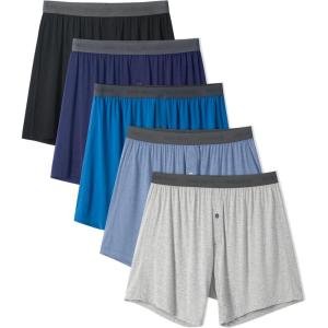 imageDAVID ARCHY Mens Underwear Bamboo Rayon Boxers for Men Breathable and Cool Mens Boxer Shorts with Button Fly 3 or 5 PackB3  BlackNavy BlueFri BlueGray BlueMedium Gray