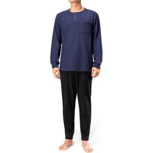 imageDAVID ARCHY Mens Pajamas Set UltraSoft Fleece Pajamas Warm Sleepwear Long Sleeve Lounge Set with PocketsNavy Blue  Henley Style
