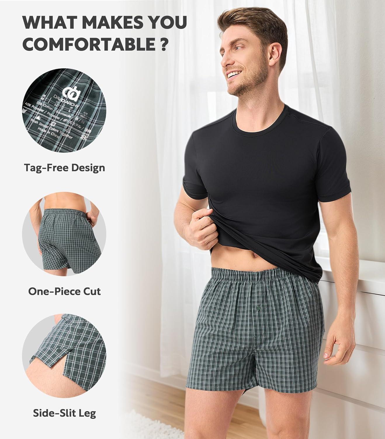 imageDAVID ARCHY Woven Cotton Boxers for Men Classic Mens Underwear Loose Breathable ampamp Comfortable Boxer Shorts 3 or 5 PackMulticolor