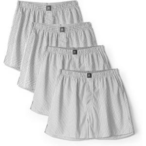 imageDAVID ARCHY 100 Cotton Woven Boxers Shorts with Button Fly Soft Underwear for Men 24 PackWhite Stripe2White Grid