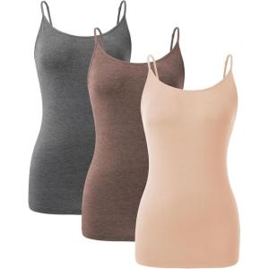 imageDAVID ARCHY Camisole Tops for Women Bamboo Rayon Soft Breathable Womens Undershirts 3 Pack Layering Lounge SleepwearNudeHeather Dark CoffeeHeather Dark Gray