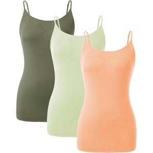 imageDAVID ARCHY Camisole Tops for Women Bamboo Rayon Soft Breathable Womens Undershirts 3 Pack Layering Lounge SleepwearPale Lime GreenOlive GreenCoral Orange