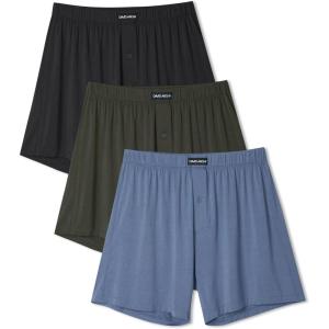 imageDAVID ARCHY Mens Boxer Shorts Breathable Soft Rayon Made from Bamboo Boxers for Men Loose Fit Mens Underwear 3 or 5 PackBlackOlive GreenGray Blue