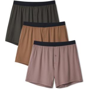 imageDAVID ARCHY Mens Light Sports Boxer Shorts Underwear Breathable and Cool Boxers with Button Fly 3 or 5 PackCamelDark KhakiOlive Green