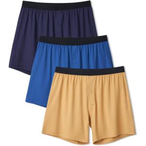 imageDAVID ARCHY Mens Light Sports Boxer Shorts Underwear Breathable and Cool Boxers with Button Fly 3 or 5 PackDark BlueLight BlueYellow