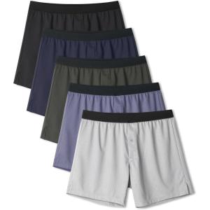 imageDAVID ARCHY Mens Light Sports Boxer Shorts Underwear Breathable and Cool Boxers with Button Fly 3 or 5 PackWaffle PatternblackDark GreenDark BlueGray BlueLight Gray