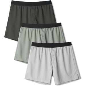 imageDAVID ARCHY Mens Light Sports Boxer Shorts Underwear Breathable and Cool Boxers with Button Fly 3 or 5 PackWaffle Patterndark GreenLight GrayGray Green