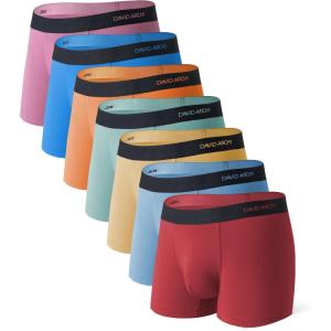 imageDAVID ARCHY Mens Trunks Underwear Bamboo Rayon 7Pack Breathable ampamp Cool Boxer Briefs with Support Pouch35 in 7 PackyellowGreenOrangeRedBlueBrick Red