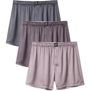 imageDAVID ARCHY Stretch Satin Boxers for Men Silk Feeling Boxer Shorts Breathable Loose Mens Underwear for Sleep 3 PackDark GrayDark PurpleGrayish Purple