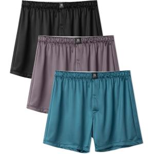 imageDAVID ARCHY Stretch Satin Boxers for Men Silk Feeling Boxer Shorts Breathable Loose Mens Underwear for Sleep 3 PackPeacock BlueBlackDark Purple