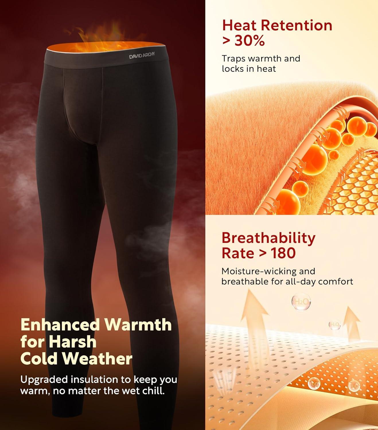 imageDAVID ARCHY Mens Heavyweight Thermal Underwear for Extreme Cold Perfect for Harsh Winter from 10C to 5CB Dark BlueBlack