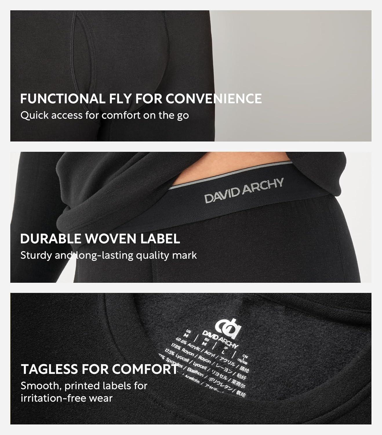 imageDAVID ARCHY Mens Heavyweight Thermal Underwear for Extreme Cold Perfect for Harsh Winter from 10C to 5CB Dark GreyBlack