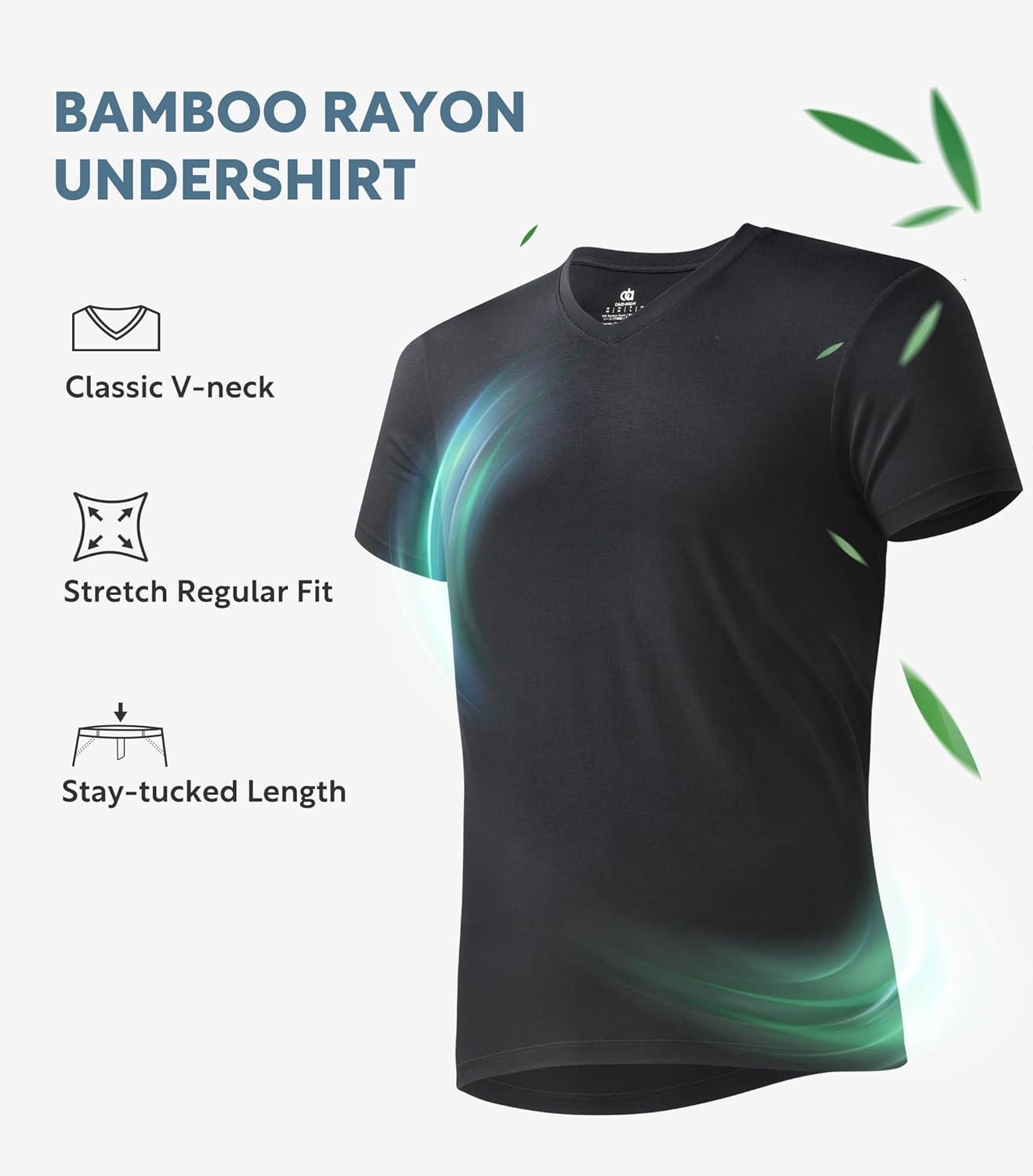 imageDAVID ARCHY Mens Undershirt Bamboo Rayon MoistureWicking VNeck TShirts Stretch Tees for Men 3 or 5 PackVneck  Black