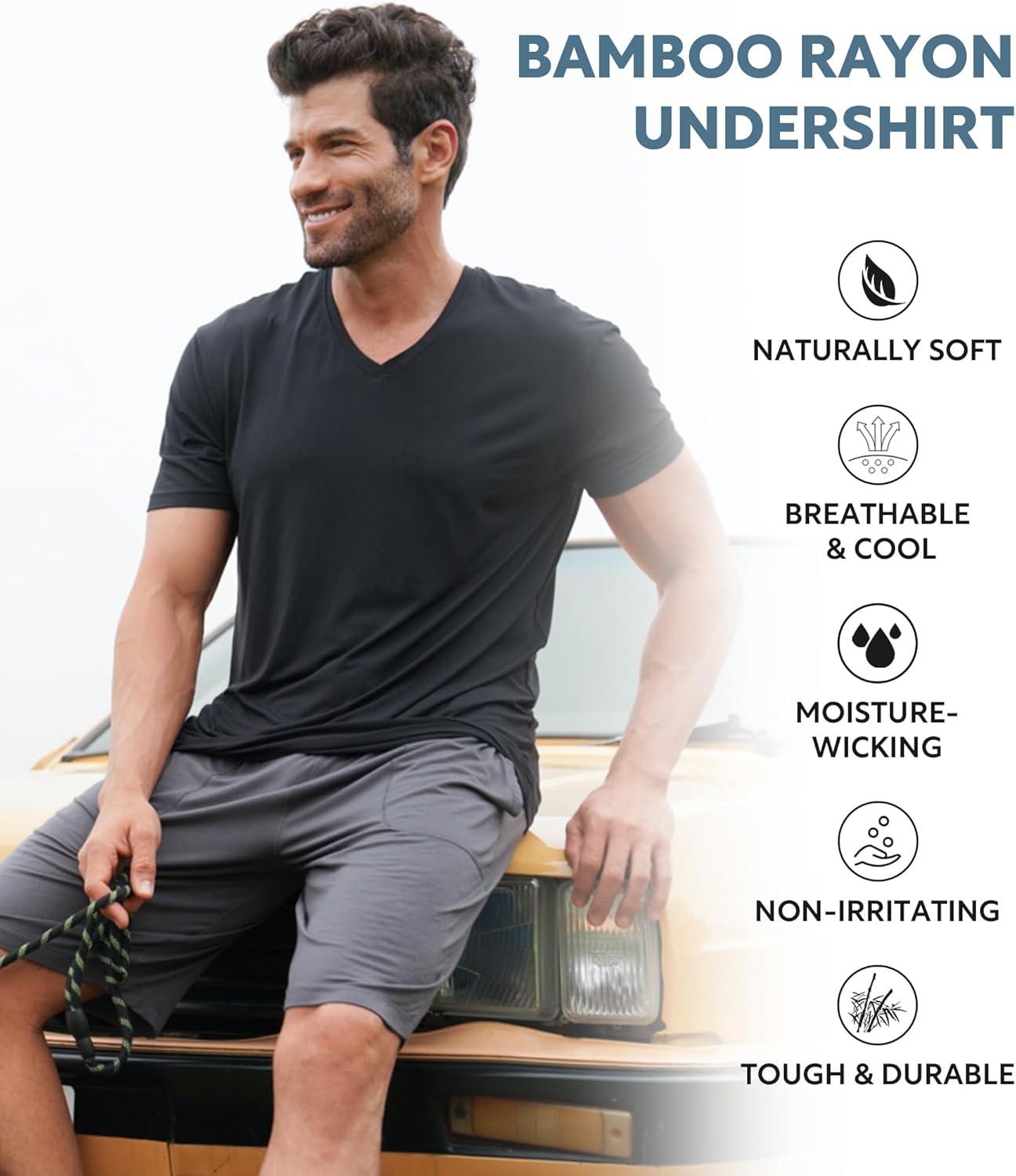 imageDAVID ARCHY Mens Undershirt Bamboo Rayon MoistureWicking VNeck TShirts Stretch Tees for Men 3 or 5 PackVneck  BlackHeather Light GrayHeather Dark Gray