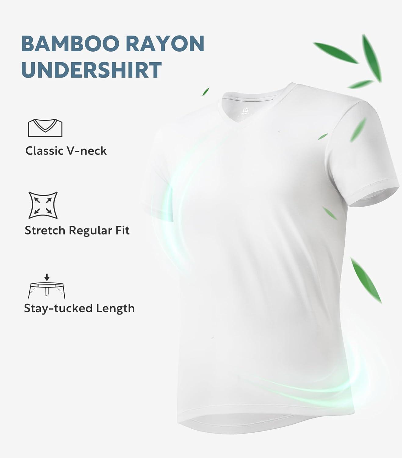 imageDAVID ARCHY Mens Undershirt Bamboo Rayon MoistureWicking VNeck TShirts Stretch Tees for Men 3 or 5 PackVneck  BlackWhiteLight Gray