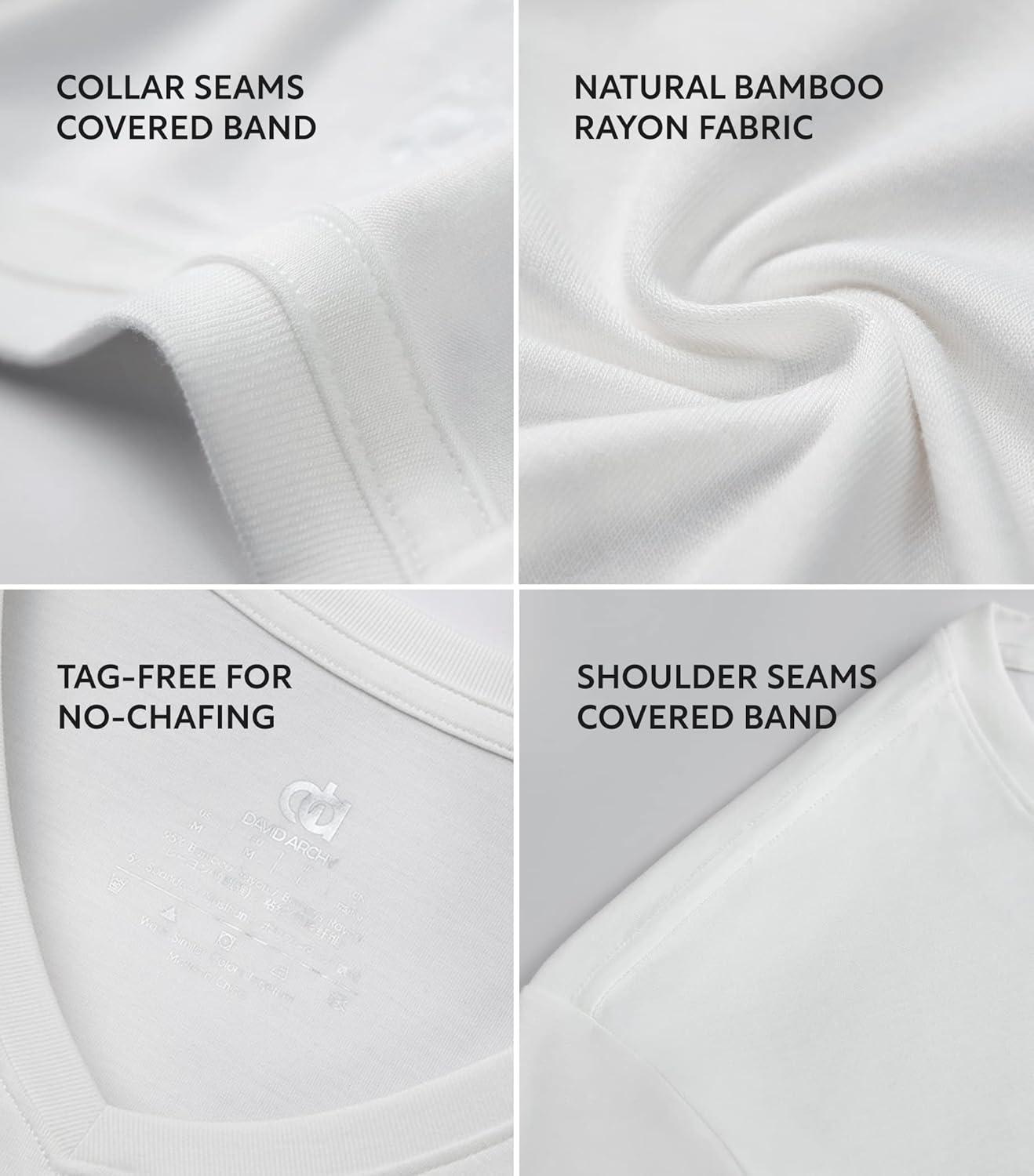 imageDAVID ARCHY Mens Undershirt Bamboo Rayon MoistureWicking VNeck TShirts Stretch Tees for Men 3 or 5 PackVneck  BlackWhiteLight Gray