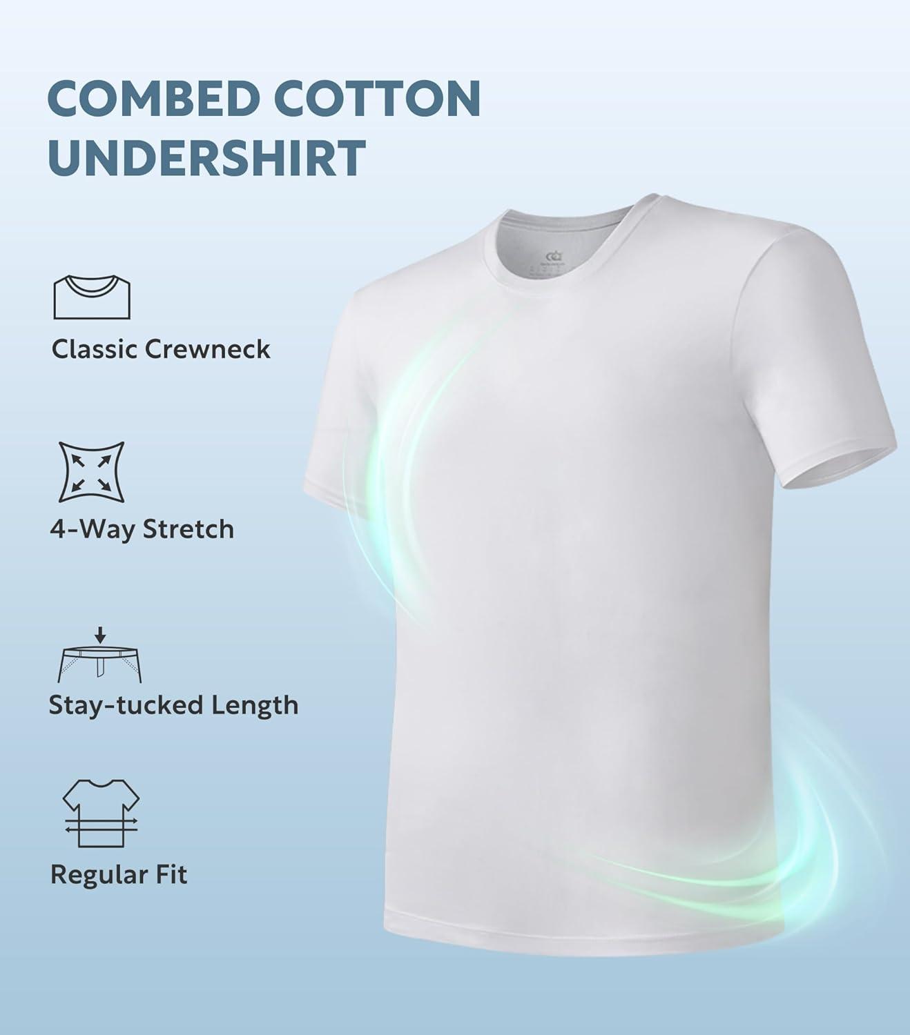 imageDAVID ARCHY Mens Undershirts Combed Cotton TShirt Soft MoistureWicking Undershirt Crew Neck or V Neck Tees 3 PackCrew Neck Shirt  Blue  White  Black