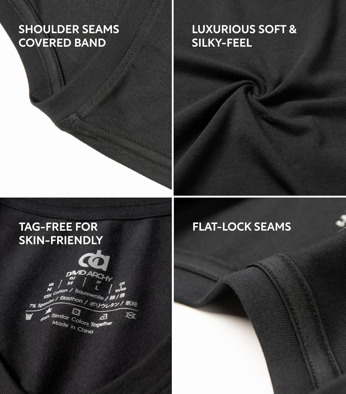 imageDAVID ARCHY Mens Undershirts Combed Cotton TShirt Soft MoistureWicking Undershirt Crew Neck or V Neck Tees 3 PackV Neck Shirt  Black