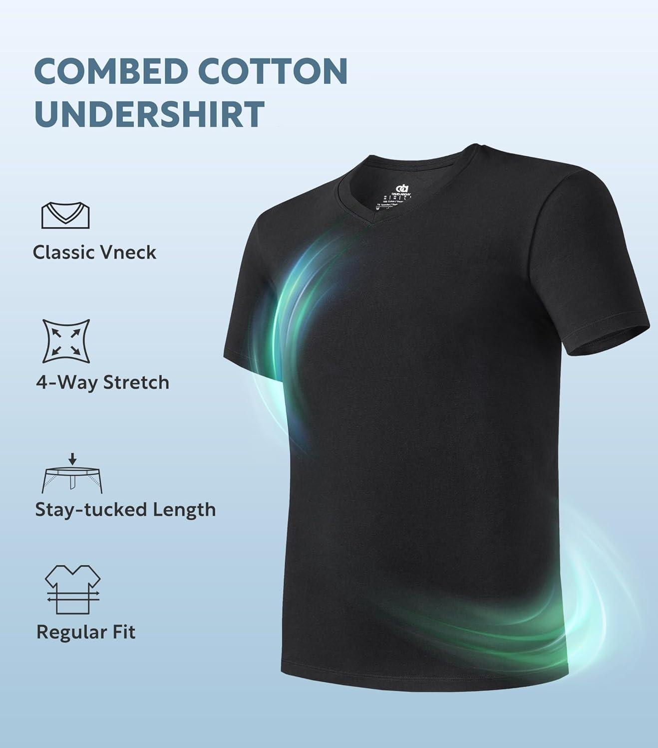 imageDAVID ARCHY Mens Undershirts Combed Cotton TShirt Soft MoistureWicking Undershirt Crew Neck or V Neck Tees 3 PackV Neck Shirt  Black