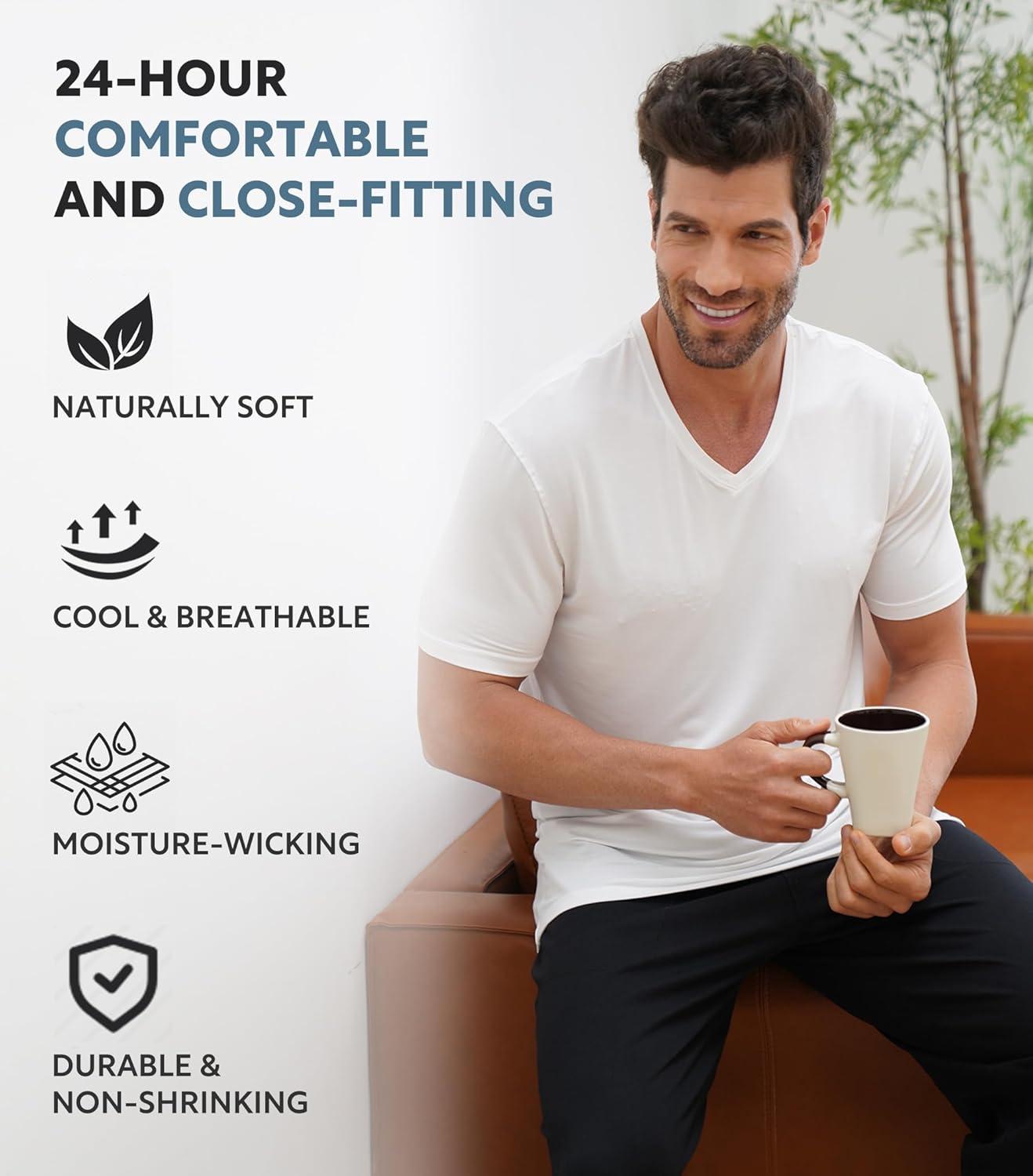 imageDAVID ARCHY Mens Undershirts Combed Cotton TShirt Soft MoistureWicking Undershirt Crew Neck or V Neck Tees 3 PackV Neck Shirt Blue  White  Black