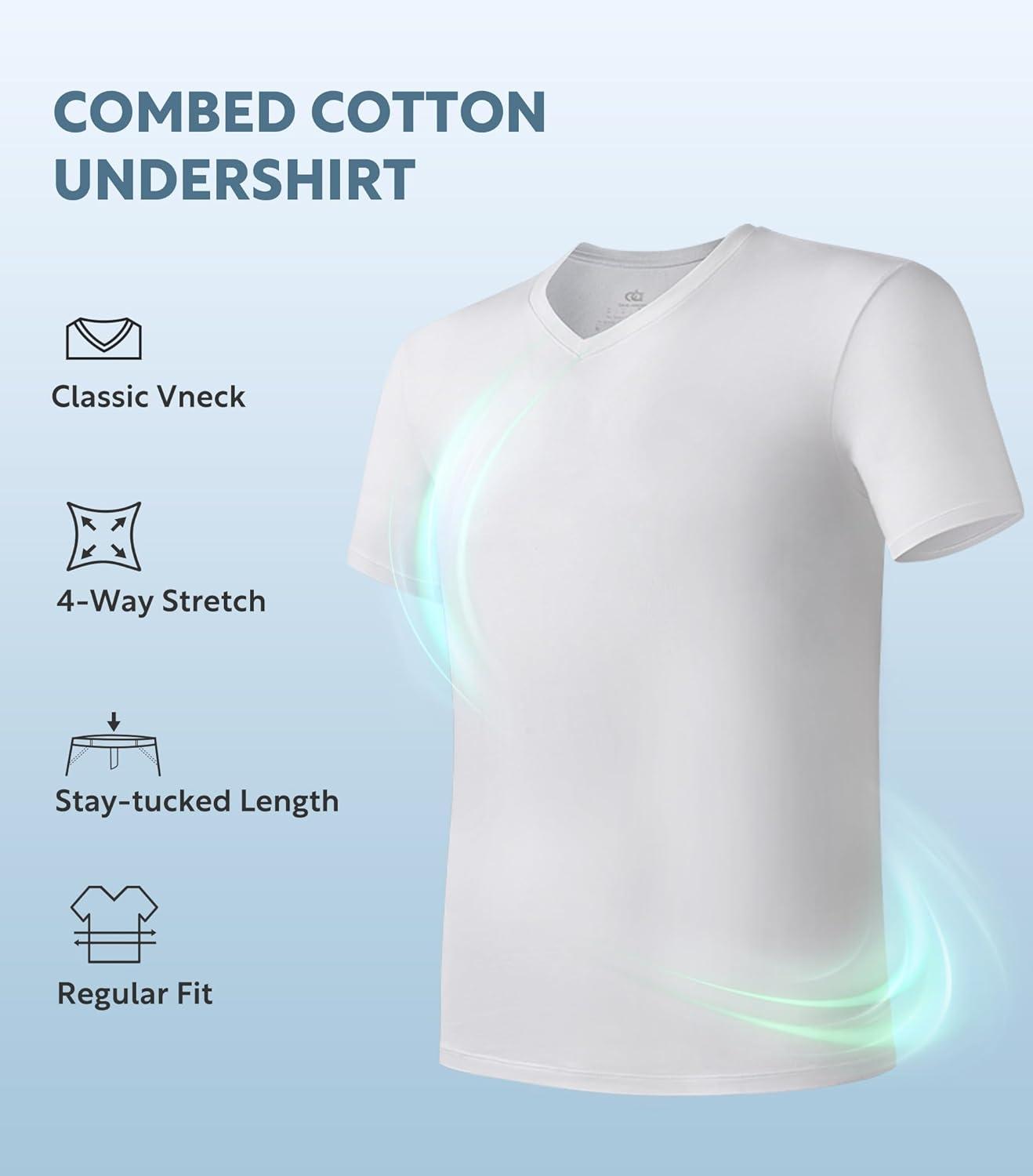 imageDAVID ARCHY Mens Undershirts Combed Cotton TShirt Soft MoistureWicking Undershirt Crew Neck or V Neck Tees 3 PackV Neck Shirt Blue  White  Black