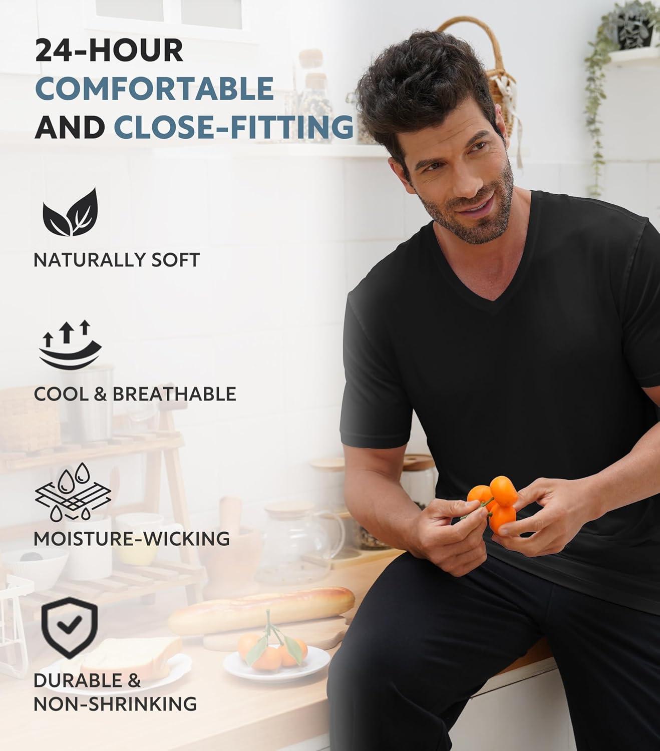 imageDAVID ARCHY Mens Undershirts Combed Cotton TShirt Soft MoistureWicking Undershirt Crew Neck or V Neck Tees 3 PackV Neck Shirt Light Grey  Dark Grey  Black