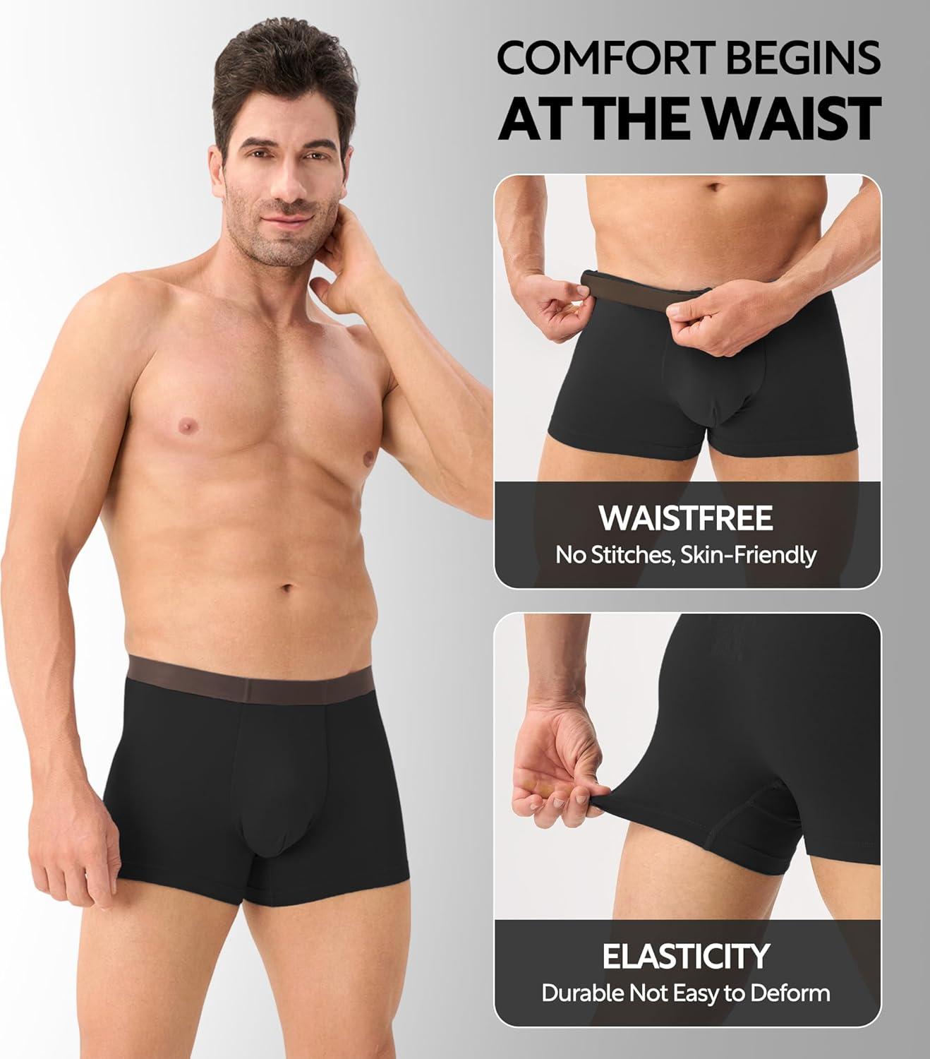 imageDAVID ARCHY Mens Underwear Moisture Wicking Breathable Rayon Made from Bamboo Seamless Underwear with Support Pouch 4 PackBlack  35 Short Leg No Fly