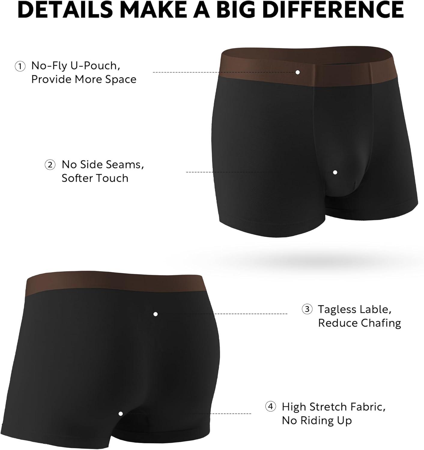 imageDAVID ARCHY Mens Underwear Moisture Wicking Breathable Rayon Made from Bamboo Seamless Underwear with Support Pouch 4 PackBlack  35 Short Leg No Fly