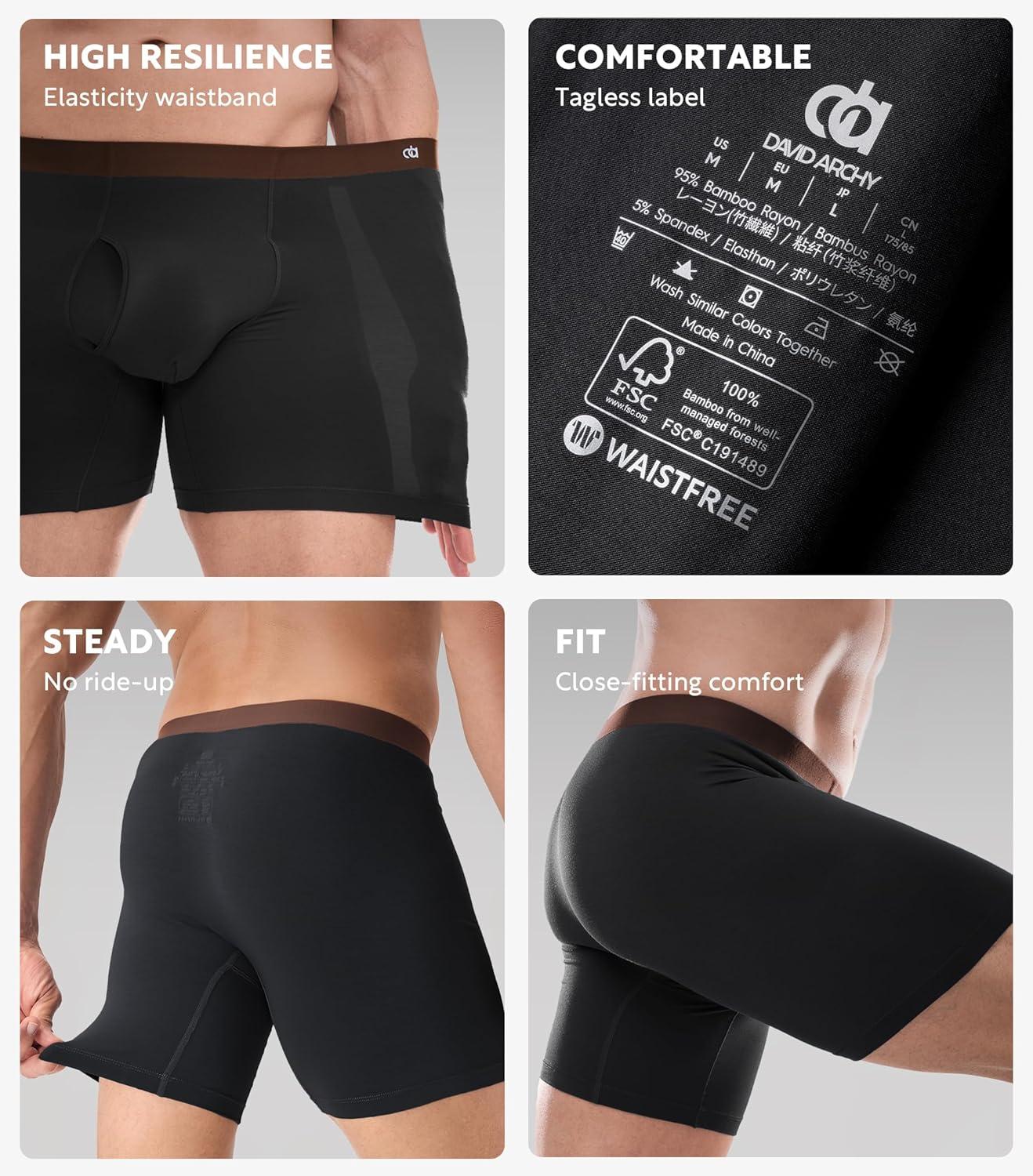 imageDAVID ARCHY Mens Underwear Moisture Wicking Breathable Rayon Made from Bamboo Seamless Underwear with Support Pouch 4 PackBlack  With Fly