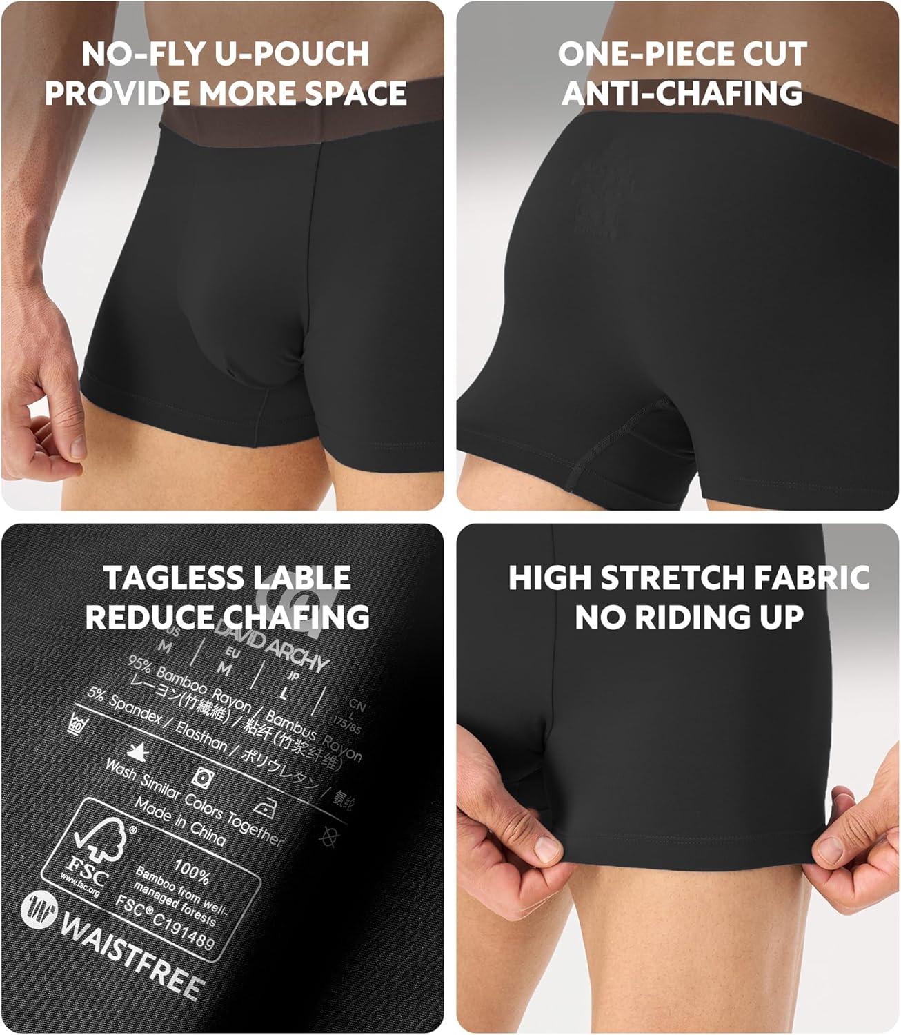 imageDAVID ARCHY Mens Underwear Moisture Wicking Breathable Rayon Made from Bamboo Seamless Underwear with Support Pouch 4 PackBlack