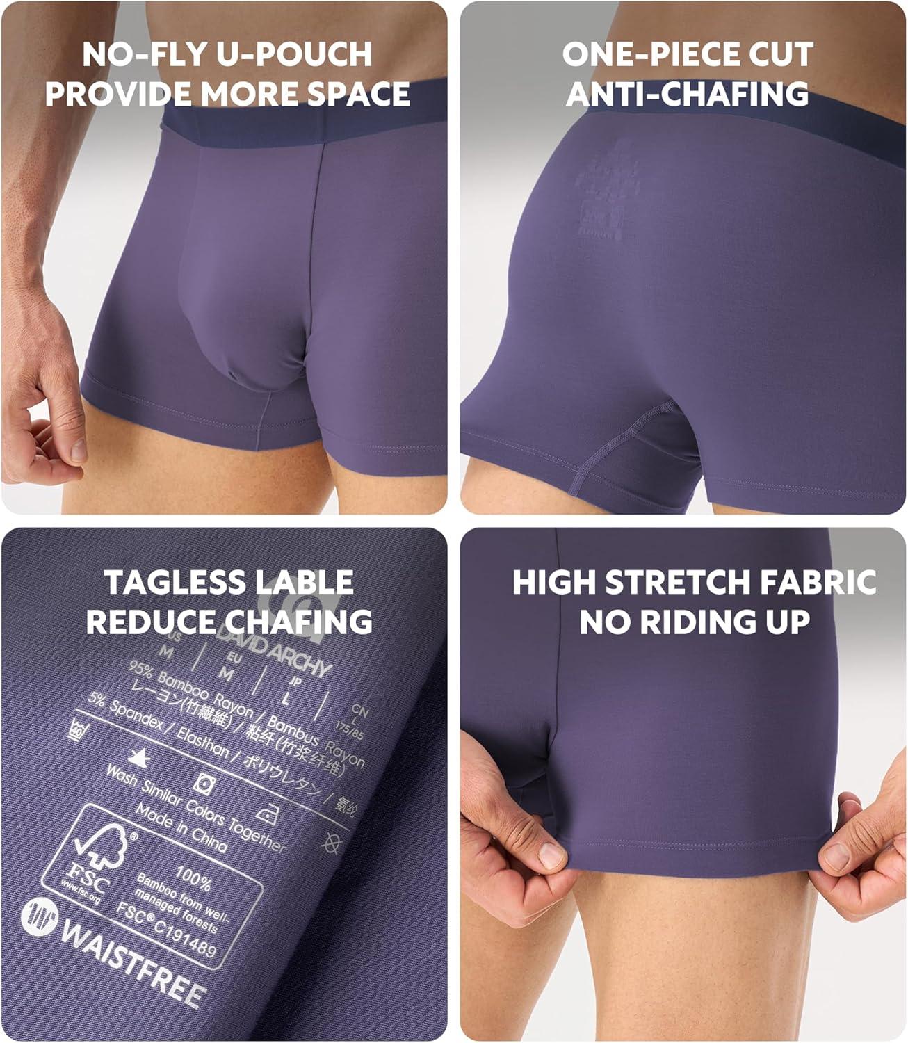 imageDAVID ARCHY Mens Underwear Moisture Wicking Breathable Rayon Made from Bamboo Seamless Underwear with Support Pouch 4 PackBlackDark GrayGray BlueGray Purple