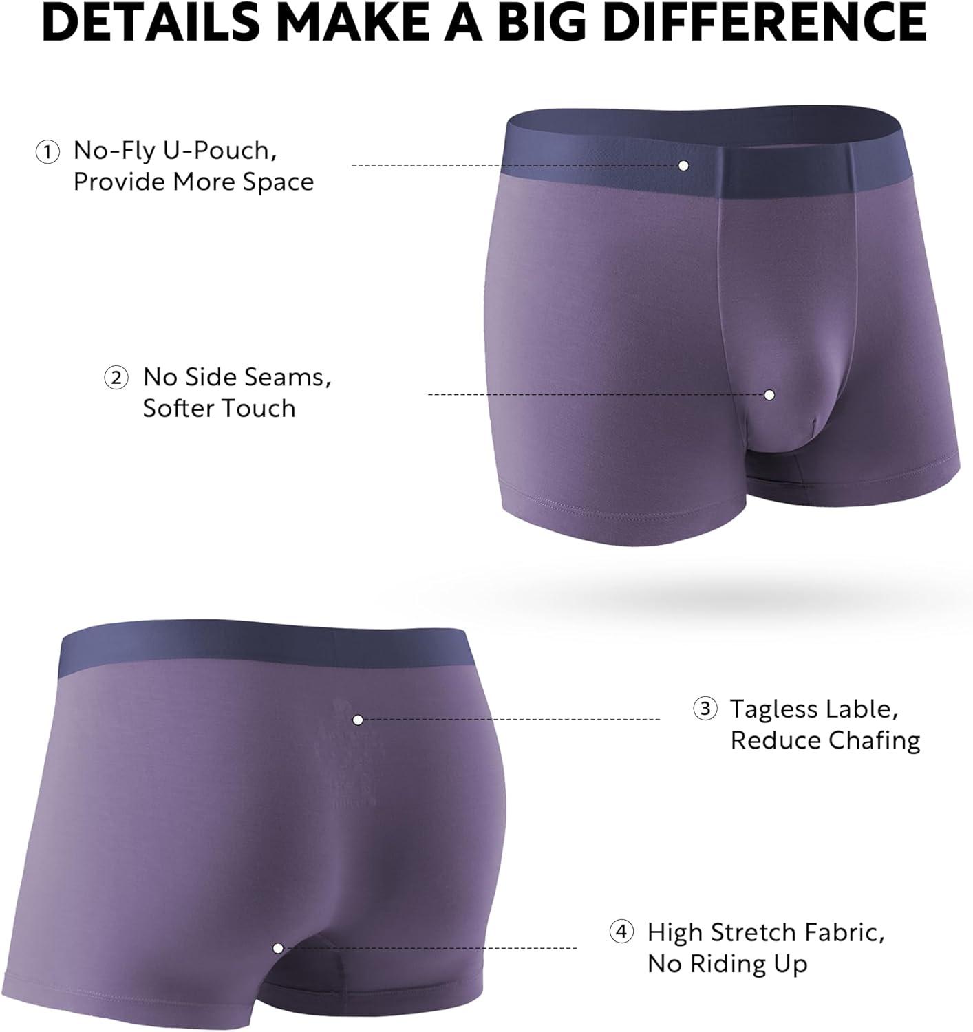 imageDAVID ARCHY Mens Underwear Moisture Wicking Breathable Rayon Made from Bamboo Seamless Underwear with Support Pouch 4 PackBlackDark GrayGray BlueGray Purple