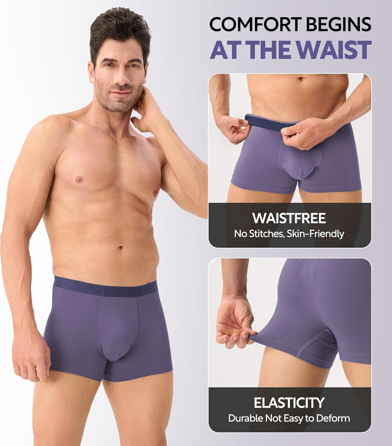 imageDAVID ARCHY Mens Underwear Moisture Wicking Breathable Rayon Made from Bamboo Seamless Underwear with Support Pouch 4 PackBlackDark GrayGray BlueGray Purple
