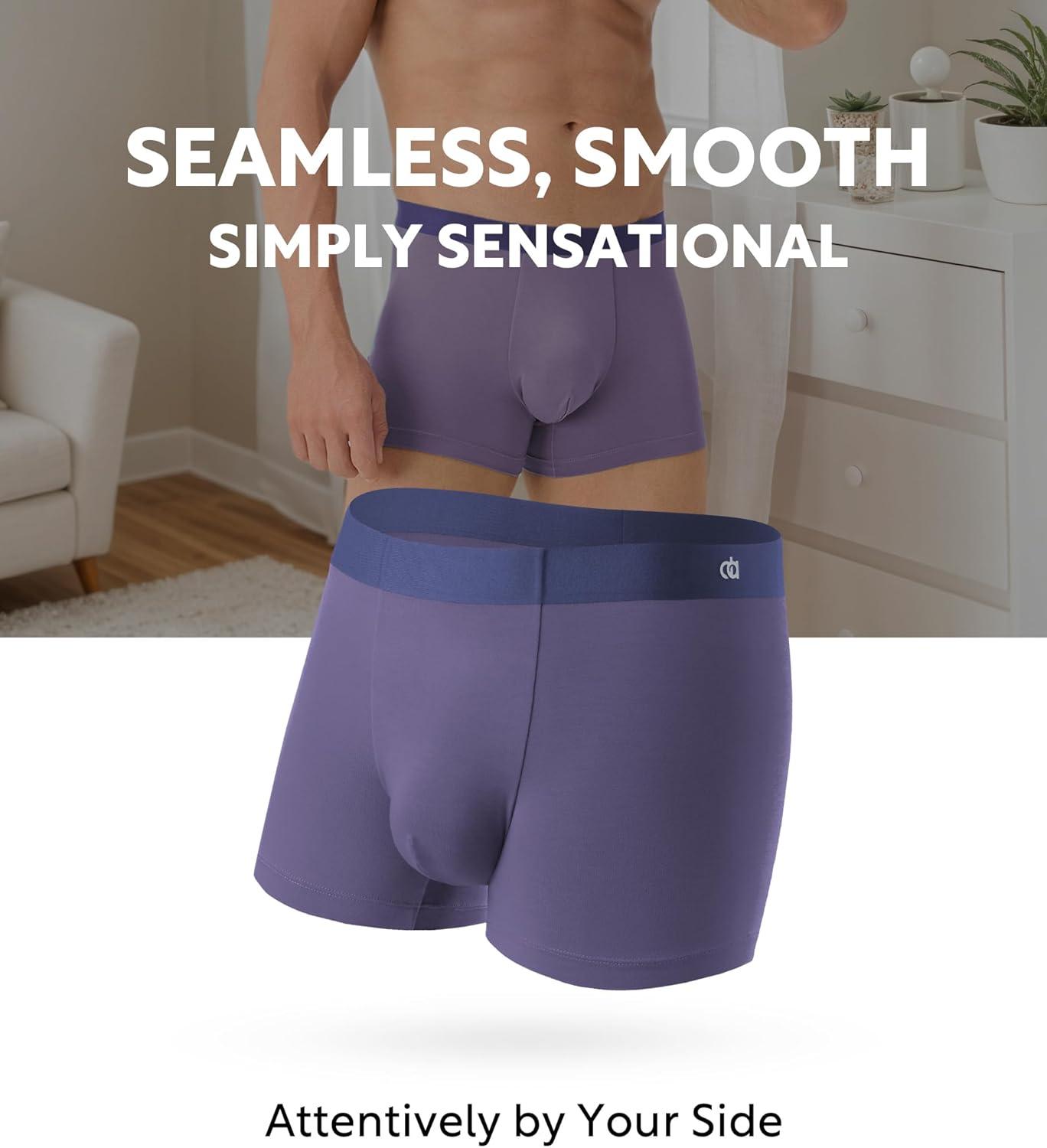 imageDAVID ARCHY Mens Underwear Moisture Wicking Breathable Rayon Made from Bamboo Seamless Underwear with Support Pouch 4 PackBlackDark GrayGray BlueGray Purple