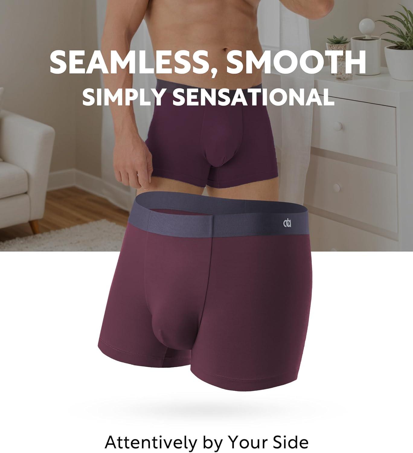 imageDAVID ARCHY Mens Underwear Moisture Wicking Breathable Rayon Made from Bamboo Seamless Underwear with Support Pouch 4 PackBlackNavy BlueOlive GreenDeep Grape Purple