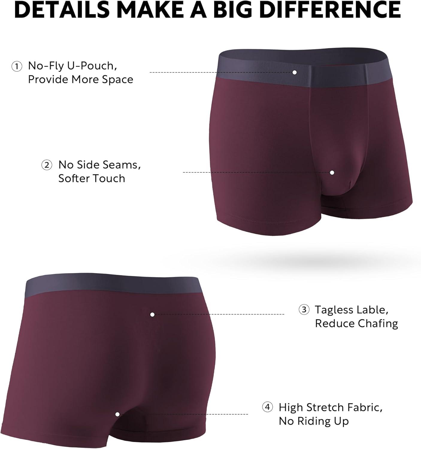 imageDAVID ARCHY Mens Underwear Moisture Wicking Breathable Rayon Made from Bamboo Seamless Underwear with Support Pouch 4 PackBlackNavy BlueOlive GreenDeep Grape Purple  35 Short Leg No Fly