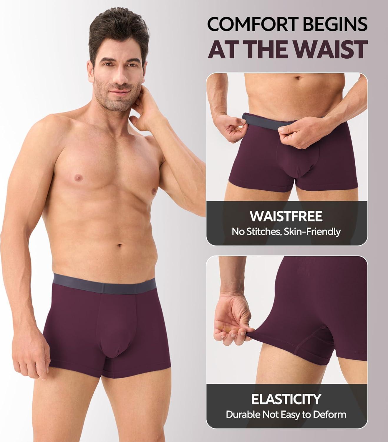 imageDAVID ARCHY Mens Underwear Moisture Wicking Breathable Rayon Made from Bamboo Seamless Underwear with Support Pouch 4 PackBlackNavy BlueOlive GreenDeep Grape Purple  35 Short Leg No Fly