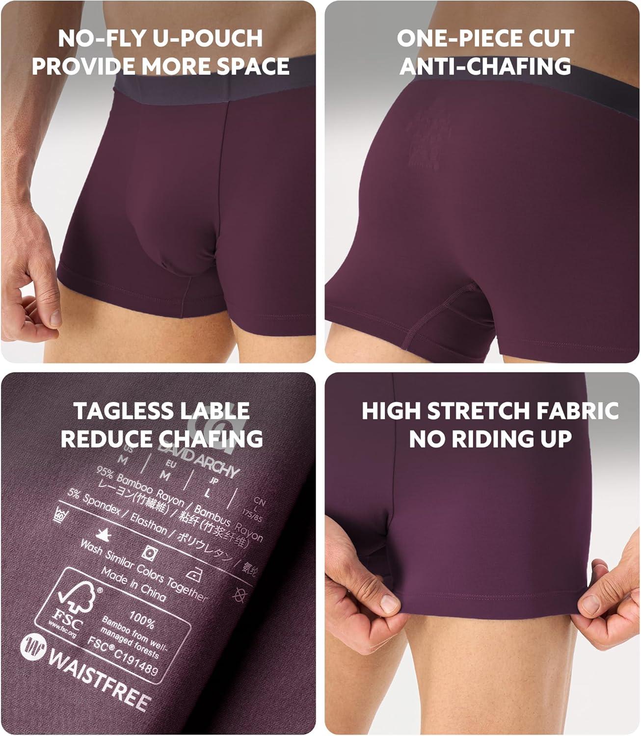 imageDAVID ARCHY Mens Underwear Moisture Wicking Breathable Rayon Made from Bamboo Seamless Underwear with Support Pouch 4 PackBlackNavy BlueOlive GreenDeep Grape Purple