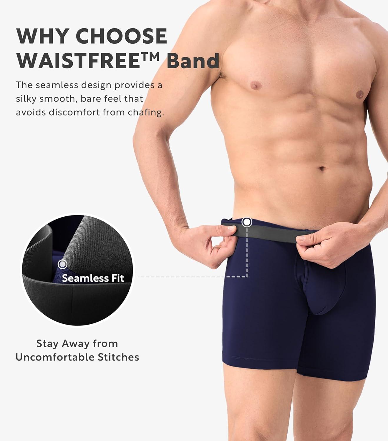 imageDAVID ARCHY Mens Underwear Moisture Wicking Breathable Rayon Made from Bamboo Seamless Underwear with Support Pouch 4 PackDark BlueDark Gray  With Fly